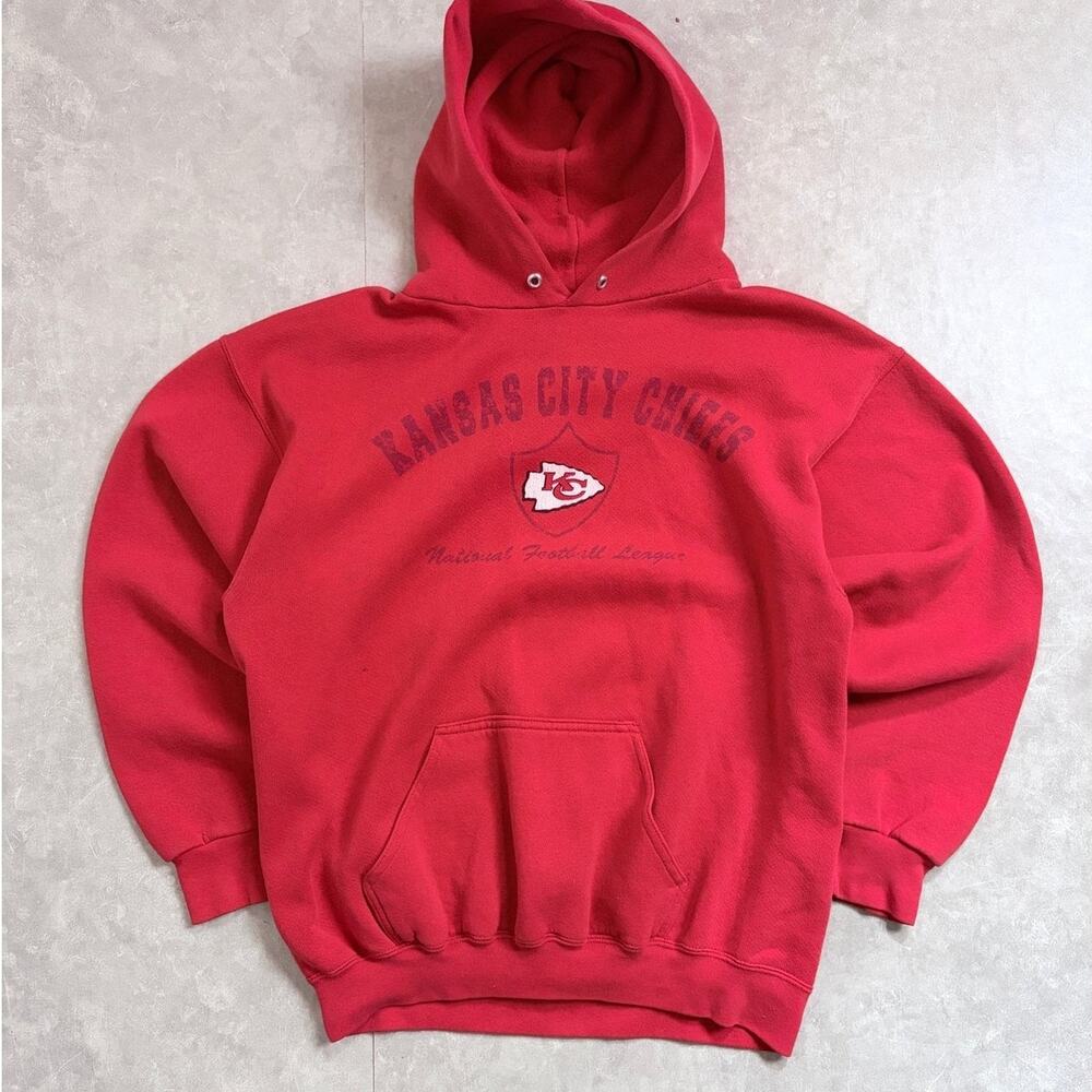 90s Vintage Kansas City Chiefs Logo Athletic Red Hoodie -L